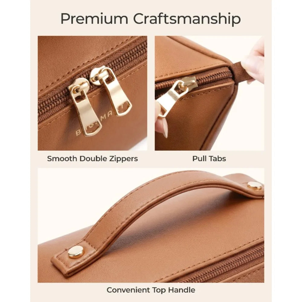 Large Travel  Cosmetic Bag Durable Makeup Bag Organizer High Capacity Makeup Bag Storage Pouch PU Leather Makeup Box for Girls