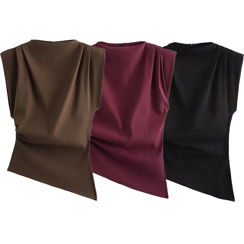 HH Woman's Summer Casual Asymmetrical Tops 3 Color Solid O-Neck Sleeveless Back Zipper Women New Fashion Slim Tops Mujer