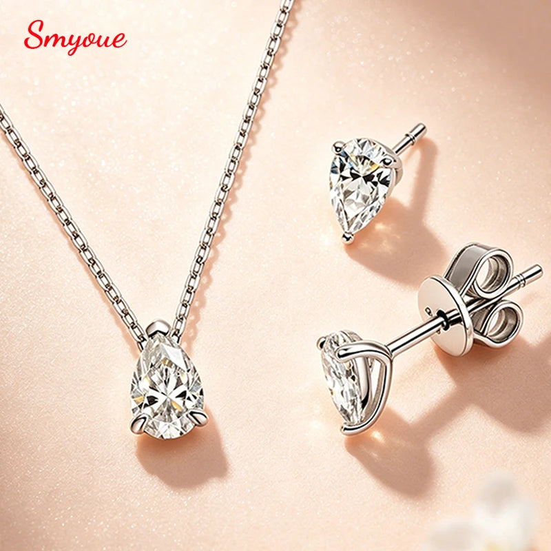 Smyoue 1-4CT Pear Cut Full Moissanite Jewelry Sets for Women Wedding Party Bride Female Sets Lab Diamond S925 Sterling Silver