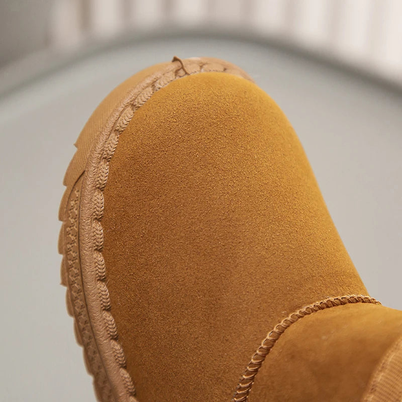 Girl's Winter Snow Boots Appliques Furry Platform Suede Kids Short Boot Four Colors Flexiable Non-slip Warm Chic Children Boot