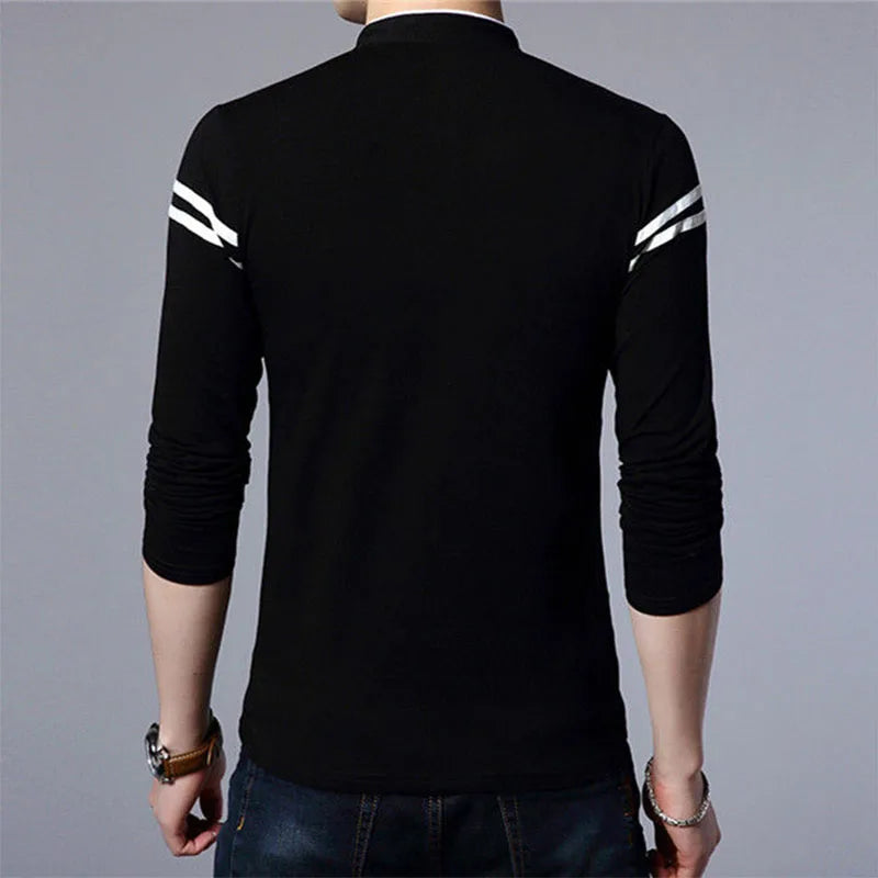 Fashion Men New Long Sleeve Basic Polo Shirts Spring Autumn New Striped Slim Tees Male Clothes Business Casual Tops