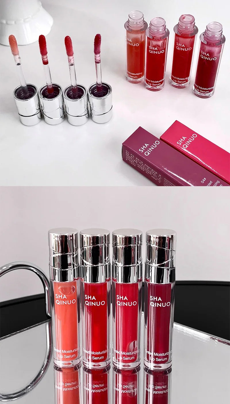 SHAQINUO Tinted Lip Serum 2.6g Deep Moisturizing Hydrating Tinted Lip Gloss Watery Glossy Mirror Finish Natural Nude Makeup