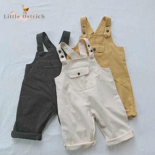 Baby Girl Boy Cotton Suspender Pant Infant Toddler Child Middle Waist Trouser Casual Solid Color Bottom Baby Clothes 12M-7Y