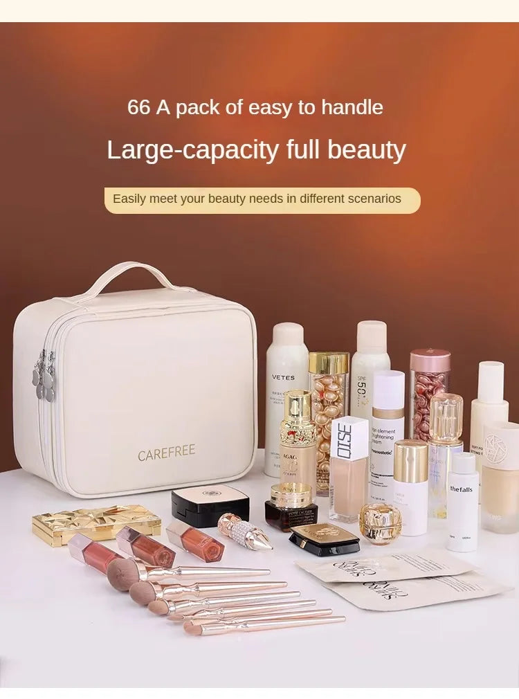 Multi-functional Cosmetic Bag Large-capacity Makeup Bag PU Double-layer Portable Travel Toiletry Pouch Women Makeup Storage Bag