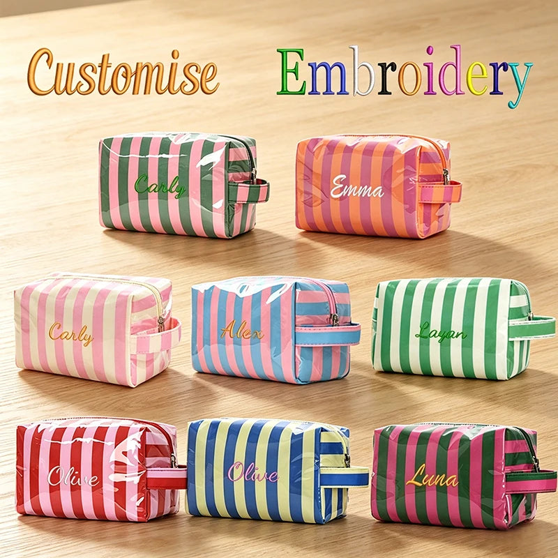 Customised Embroidery/Standard Style 2 Options, Striped Handbag, Makeup Storage Bag, Back-to-School Season, Gift!