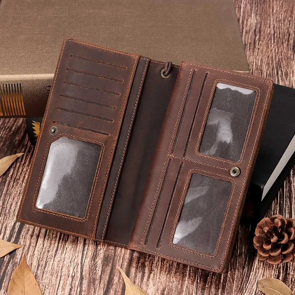 HUMERPAUL Full Grain Leather Wallet for Men Long Clutch with Cell Phone Pocket Multifunctional RFID Credit Card Holder Handbags