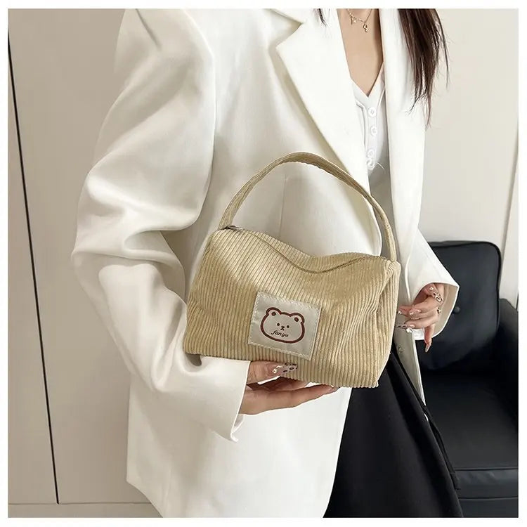 Bear Large Makeup Bag for Women Corduroy Cosmetic bag Make up Bags Zipper Pouch with handle Cosmetic Organizer Toiletry Bag