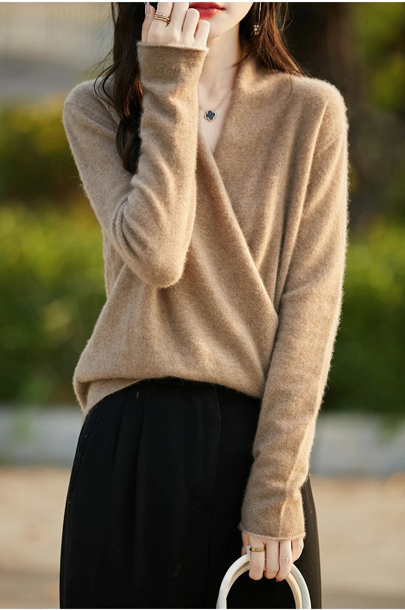 Women's Knitted Cashmere Sweater 100% Merino Wool Thickened Top Loose Long Sleeve Clothing Warm For Autumn And Winter YYY2442