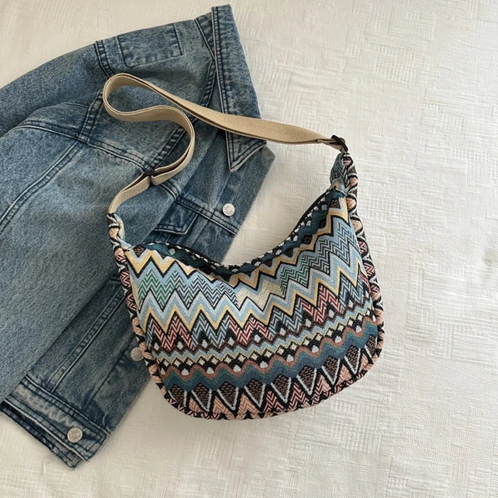 Thailand Ethnic Style Shoulder Bag Saddle Bag Large Capacity Messenger Bag Dumpling Bag Casual Commuting Bag Tote Bag