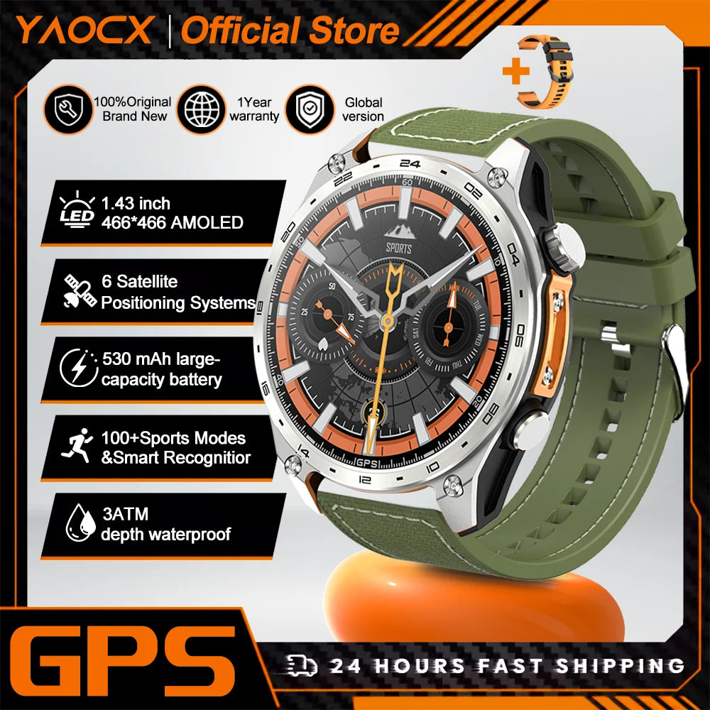 2026 New Smart Watch for Men with Built in GPS Maps 100+ Sport Modes 3ATM Waterproof BT Call MP3 MP4 Playback Altitude Compass