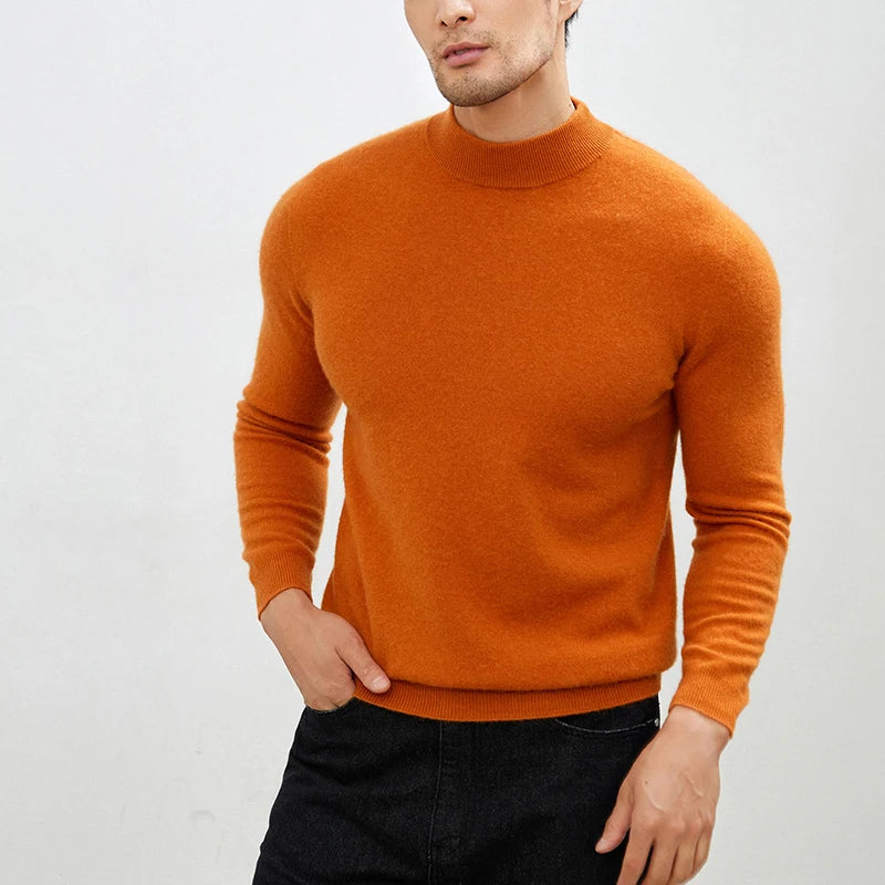 100% Pure Cashmere Men's Sweater Half High Neck Pullover Youth Business Casual Long Sleeve Jumper Spring/Autumn High-End Jacket