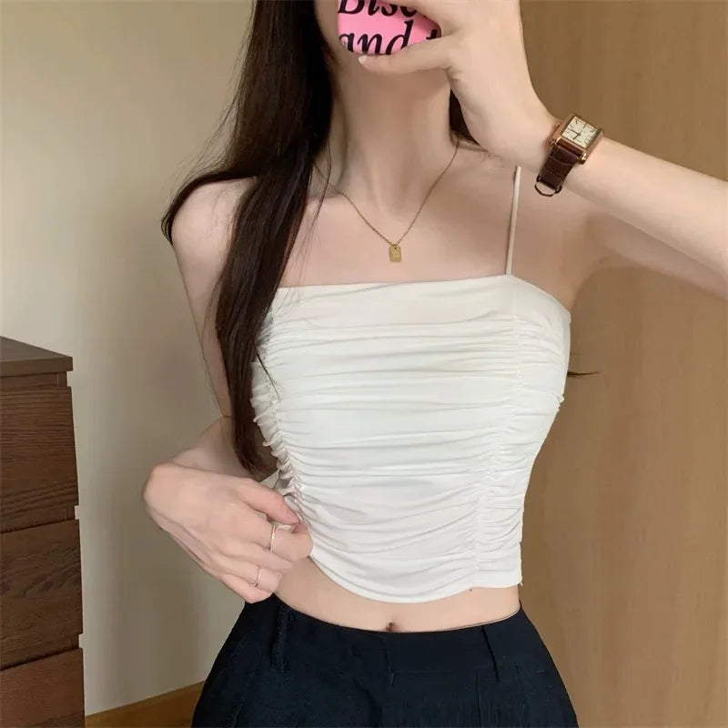 Top Women Sexy Shirts Sleeveless Tube Tops girls Tops With Suspenders Lady White Camisole Padded Bras Woman Clothing Corset Top
