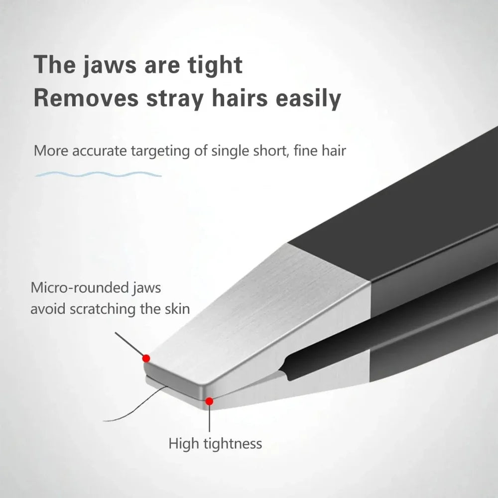 Stainless Steel Eyebrow Tweezers with Trimming Knife Slant Flat Tip Hair Remover Eyebrow Eyelash Beard Double Eyelid Makeup Gift