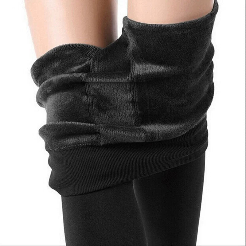 Women Winter Leggings Warm Leggins High Waist Solid Color Velvet Women Thickened Velvet Leggings Stretchy Black Leggings