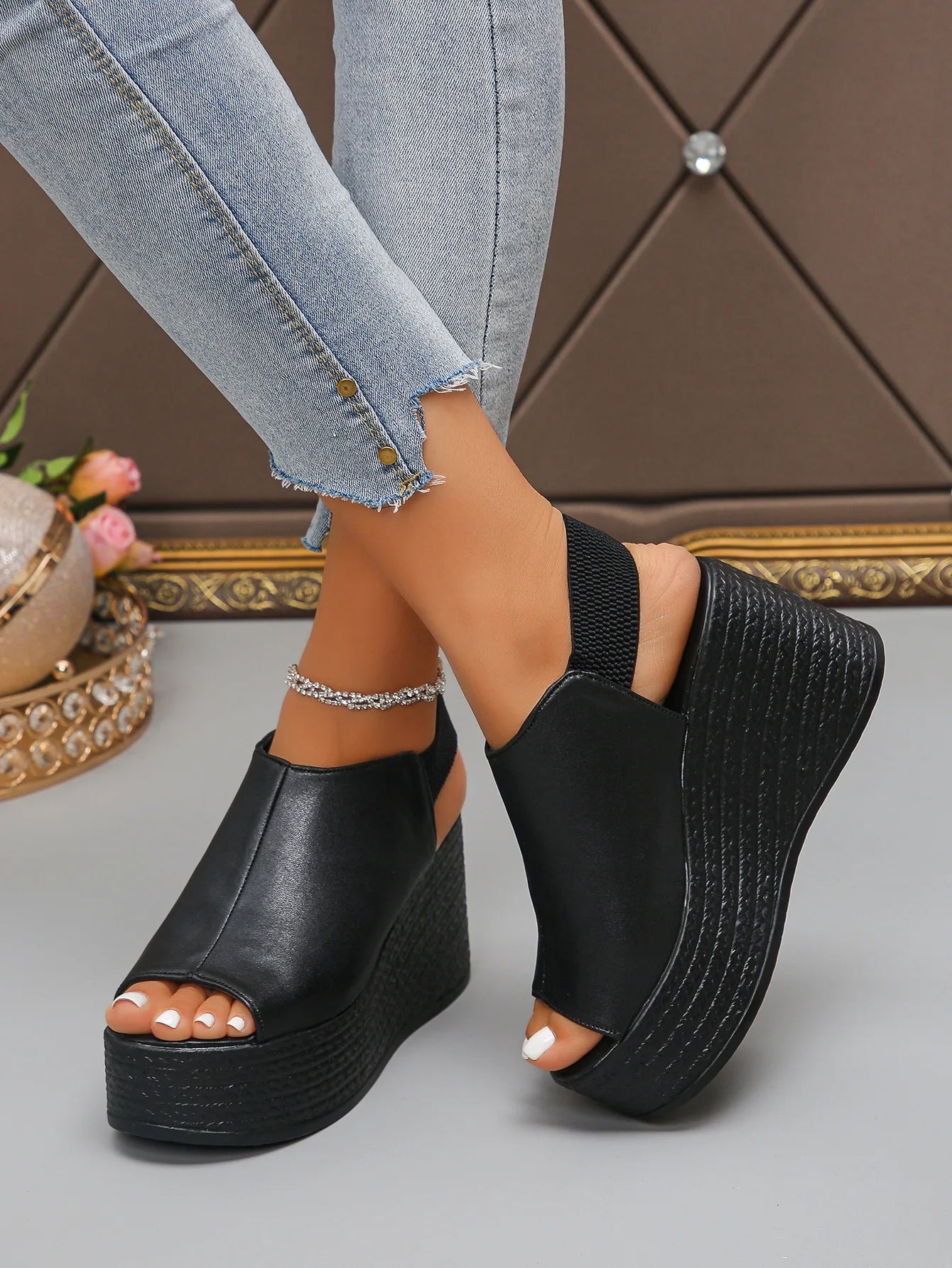 Women Sandals High Quality Summer Leather Wedge Sandals Women  New Platform High Heels Shoes Sexy Open Toe Elegant Sandals