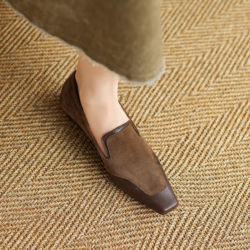 2025 NEW Autumn Women Loafers Genuine Leather Women Shoes Square Toe Chunky Heel Shoes Women Pumps Soft Ladies Shoes