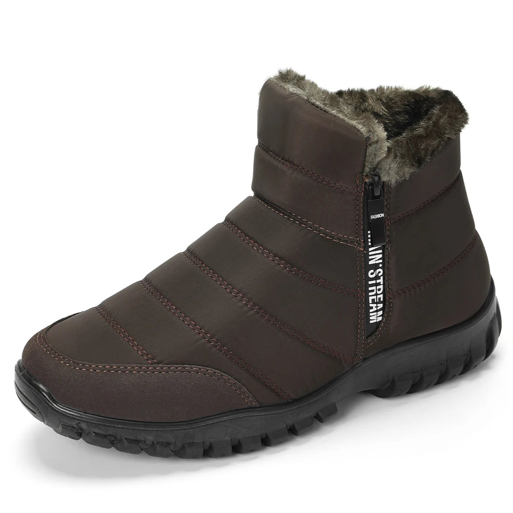 Women Men Winter Snow Boots Waterproof Warm Fuzzy Lined High Top Side Zipper Outdoor Ankle Booties for Cold Days