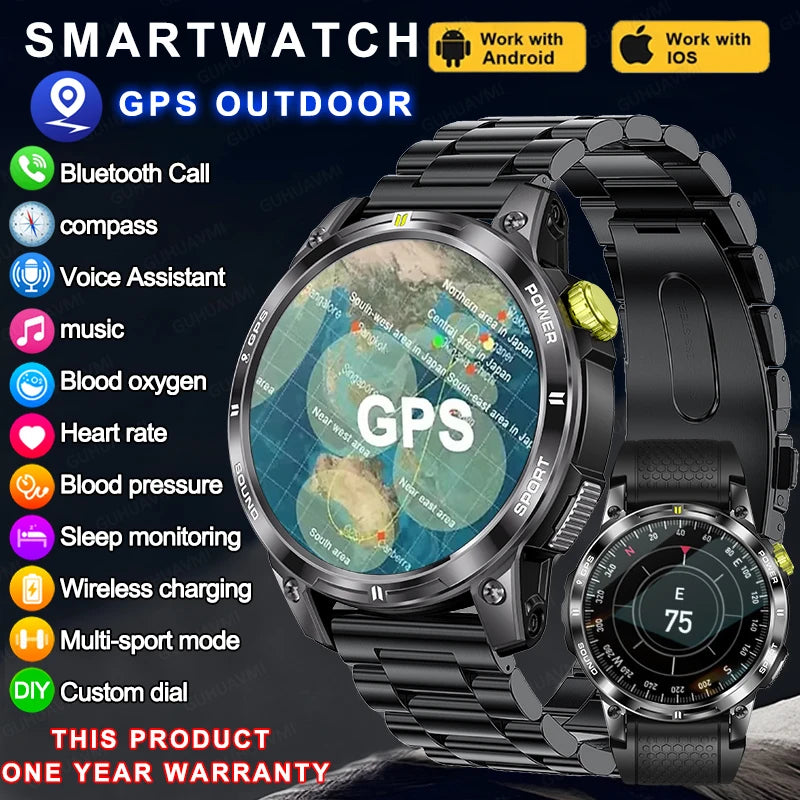 2024 New For HUAWEI iOS Outdoor GPS Compass Men IP68 Waterproof Swimming Smartwatches AMOLED Ultra HD Bluetooth Call Smart Watch