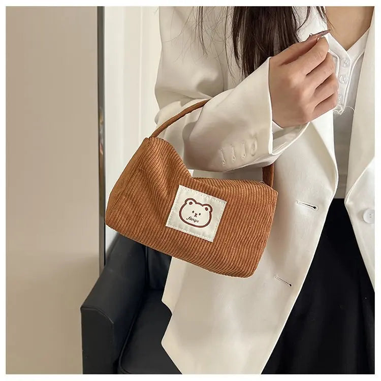 Bear Large Makeup Bag for Women Corduroy Cosmetic bag Make up Bags Zipper Pouch with handle Cosmetic Organizer Toiletry Bag