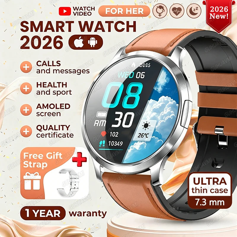 2026New Smart Watch For Women 466*466 AMOLED Display Fitness Monitor Bracelet Ladies' Gift BT Call Digital Clock For Android IOS