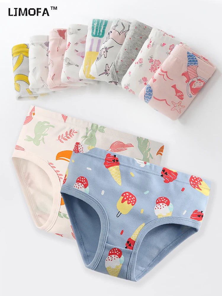 LJMOFA 3PCS/Lot Children Baby Girls Briefs Cotton Underwear Elastic Waist Cartoon Toddler Kids Lovely Shorts Panties B315