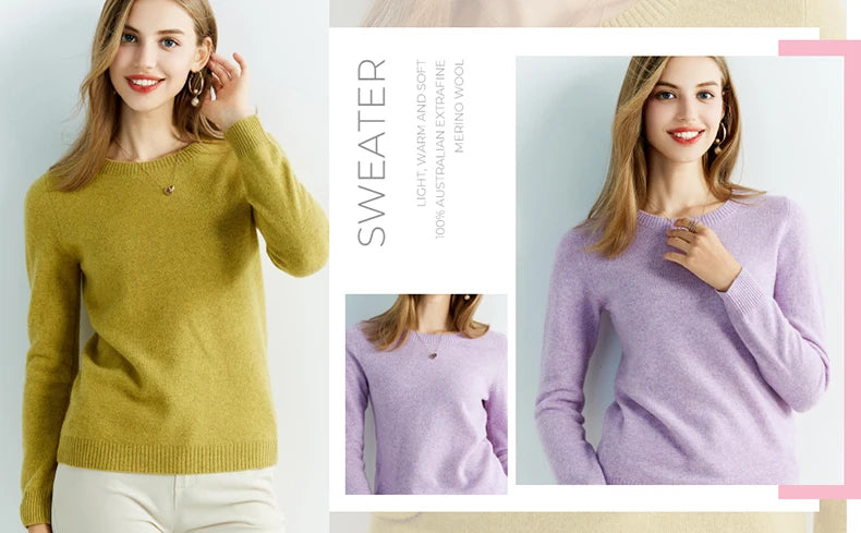 Knitted Sweaters Cashmere Sweater Women 100% Merino Wool O-Neck Vintage Pullovers 2022 Winter Autumn Jumpers Clothing Top Female