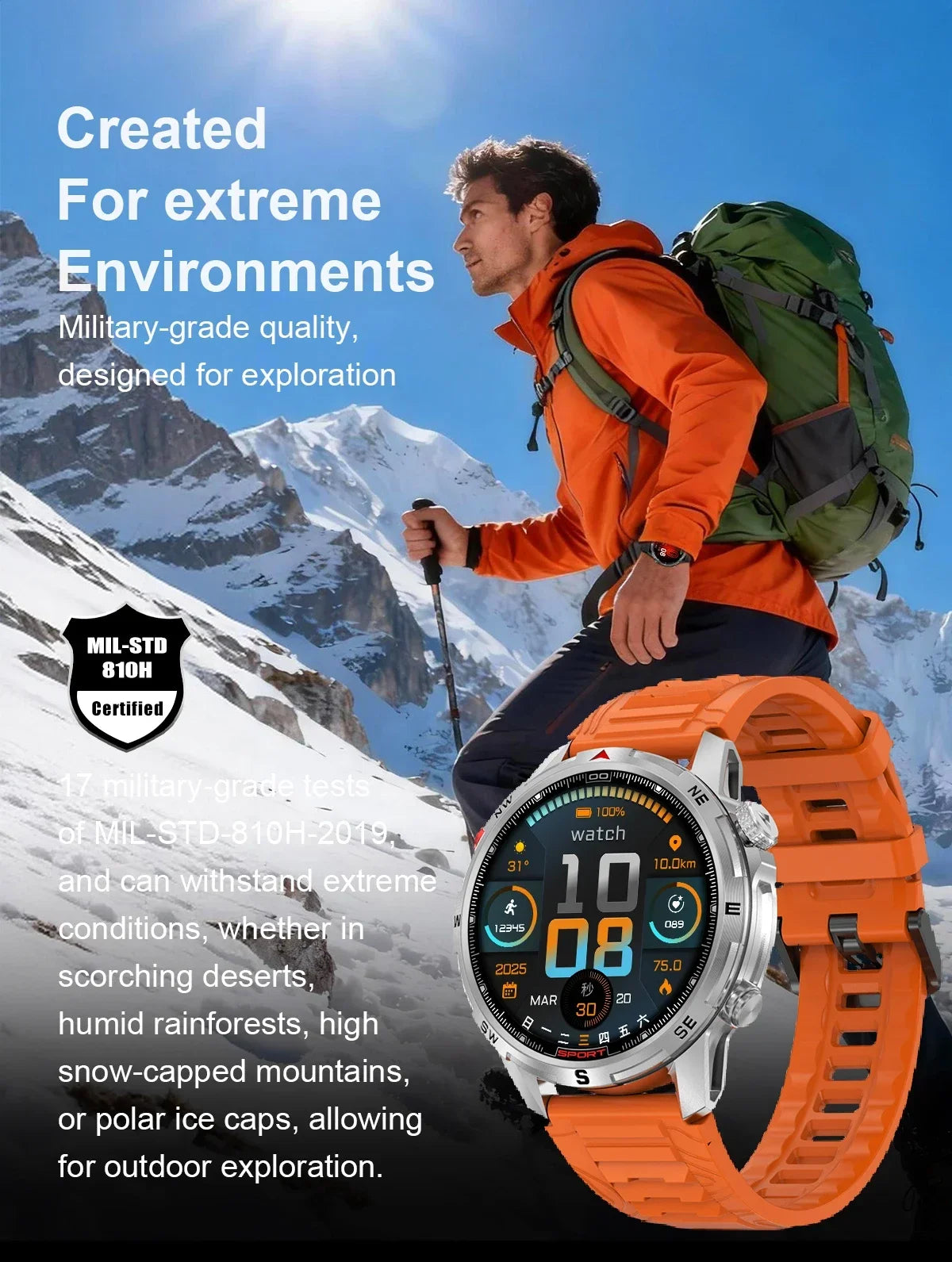 New Outdoor Smart Watch 1.43inch Screen 2GB Memory Map Navigation GPS Positioning 5ATM Waterproof LED Flashlight Smart Watch