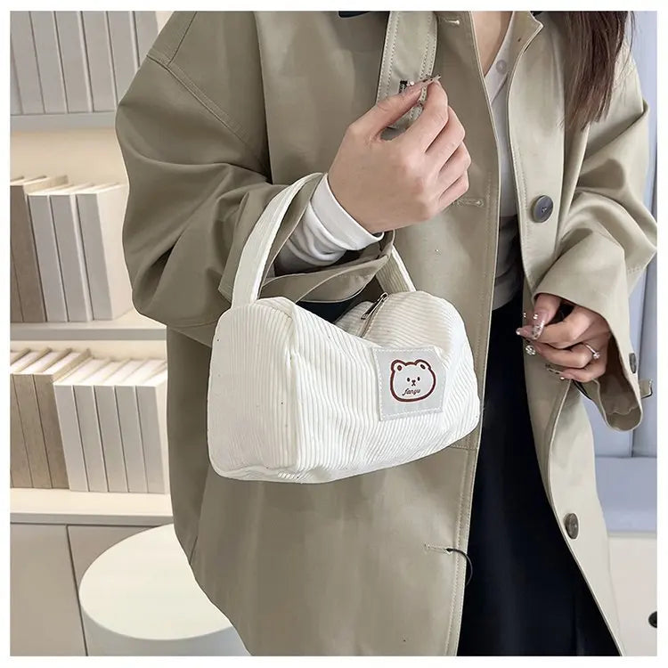 Bear Large Makeup Bag for Women Corduroy Cosmetic bag Make up Bags Zipper Pouch with handle Cosmetic Organizer Toiletry Bag