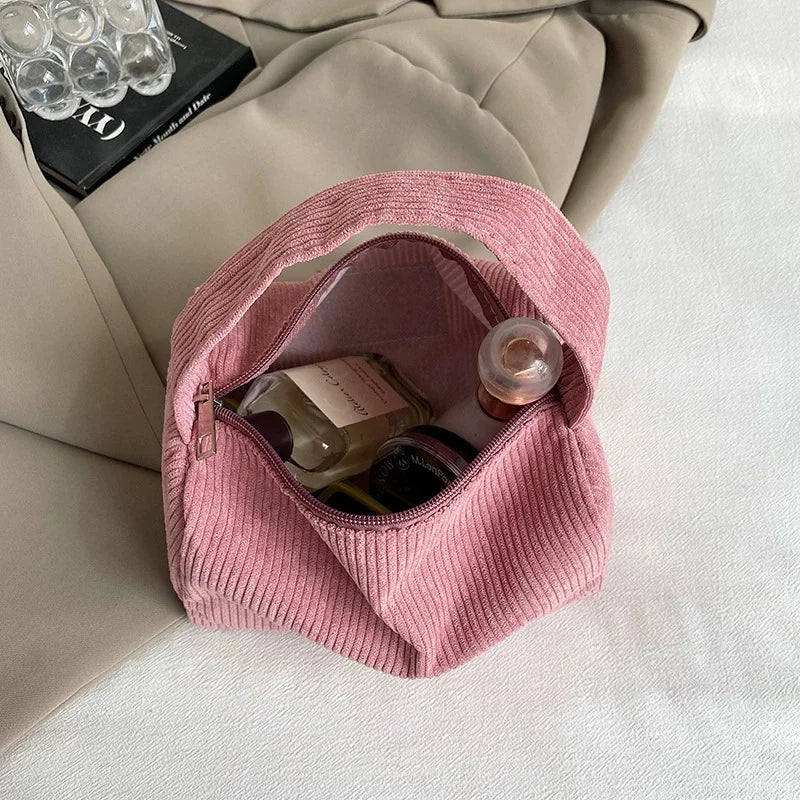 Bear Large Makeup Bag for Women Corduroy Cosmetic bag Make up Bags Zipper Pouch with handle Cosmetic Organizer Toiletry Bag