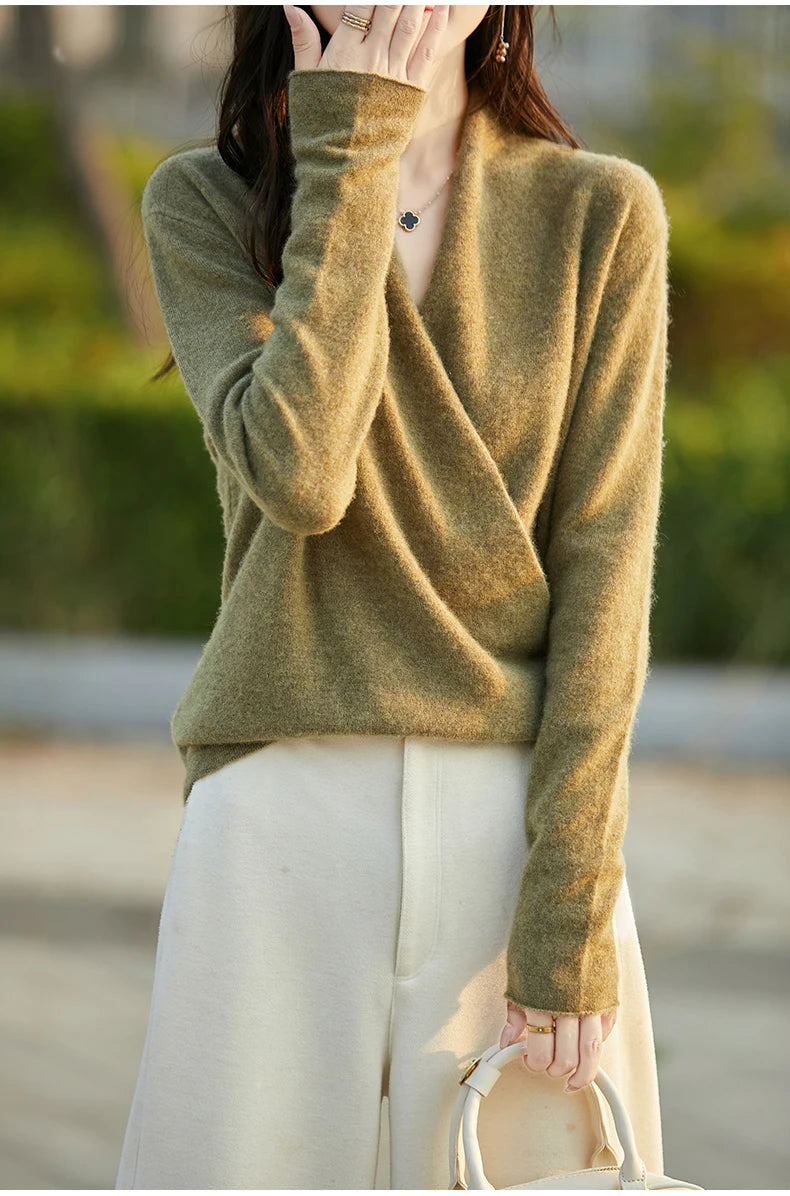 Women's Knitted Cashmere Sweater 100% Merino Wool Thickened Top Loose Long Sleeve Clothing Warm For Autumn And Winter YYY2442