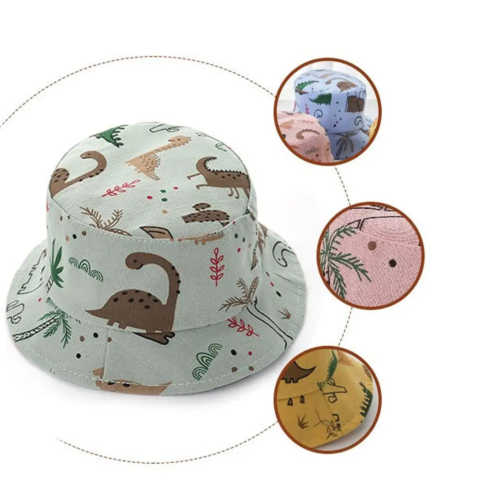 Gorros de cubo con estampado de dinosaurio de dibujos animados para bebé, gorro de pescador infantil con animales bonitos para niño y niña, gorro de Sol de Panamá para niño pequeño de verano