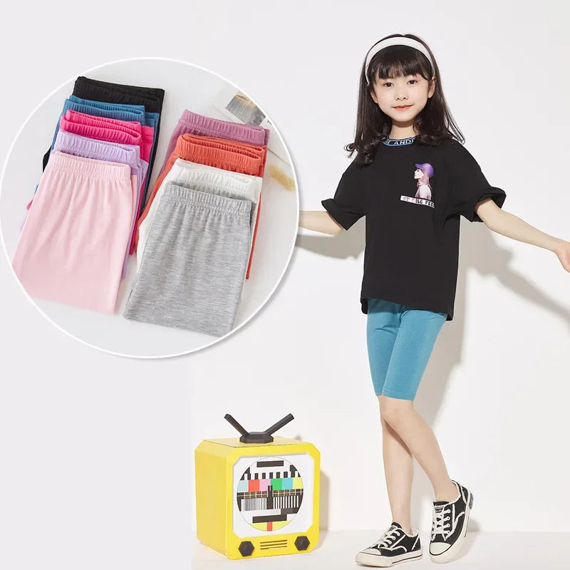 Pantalones de verano para niñas, ropa de Color caramelo para niños, bragas para adolescentes, pantalones informales para bebés, mallas deportivas hasta la rodilla para niñas