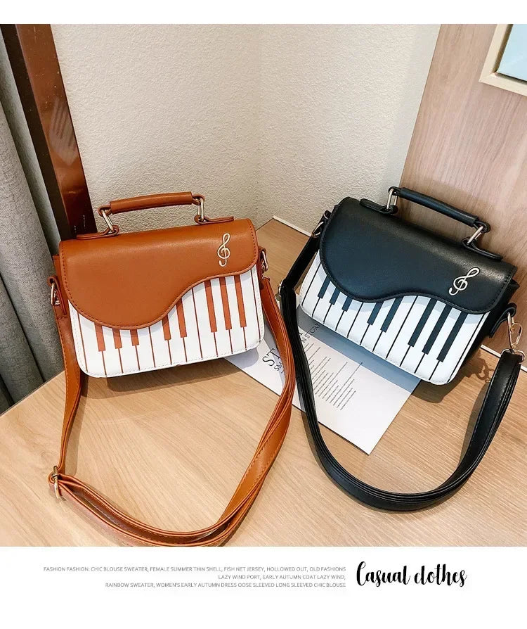 Piano Shape Flap Shoulder Bag Creative PU Leather Portable Handbag Detachable Strap Crossbody Novelty Bag