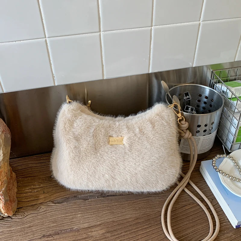 MOODS Soft Plush Crossbody Bags For Women 2025 Winter Warm Latest Luxury Designer Handbags Casual Street Shoulder Hobo Bag Lady