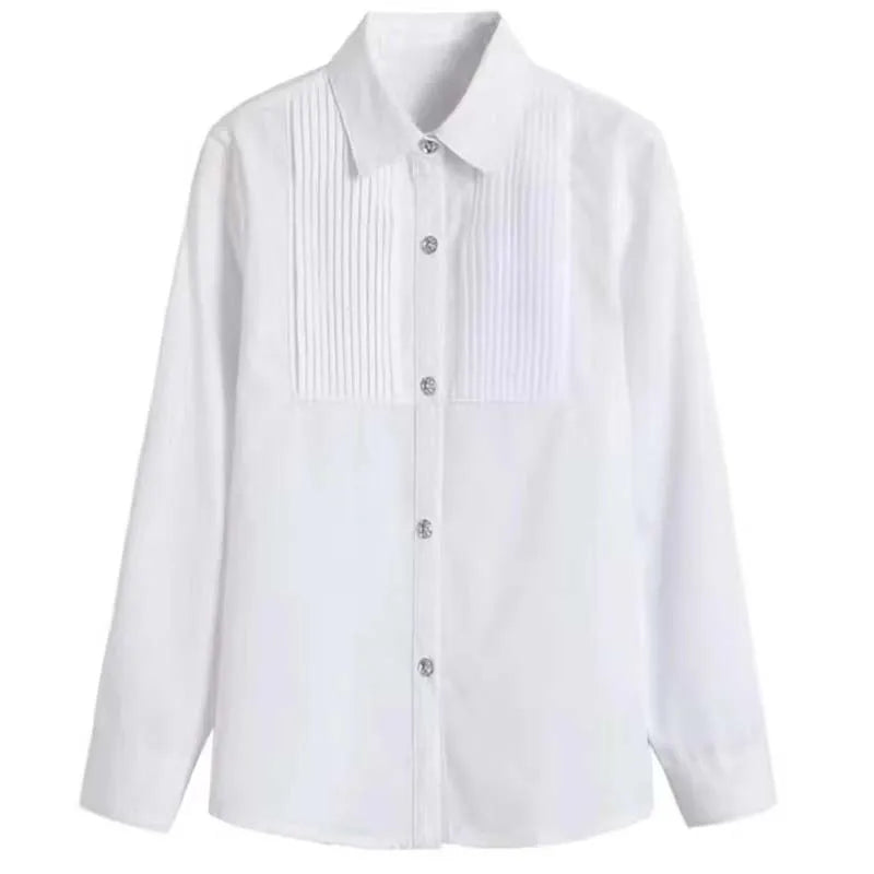 Ropa para bebés y adolescentes, uniforme escolar, camisas para niños, camisa blanca de manga larga con cuello vuelto, camisetas para niños