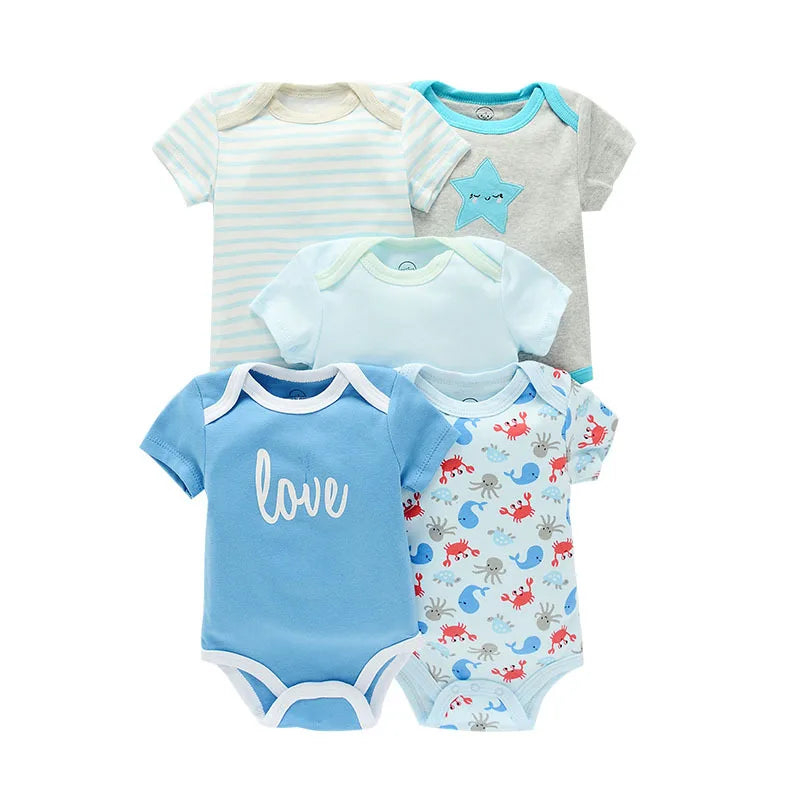 Ircomll, 5 unids/lote, ropa para bebé (niño o niña), monos de algodón de manga corta para recién nacido, conjunto para bebé niña, disfraz para bebé
