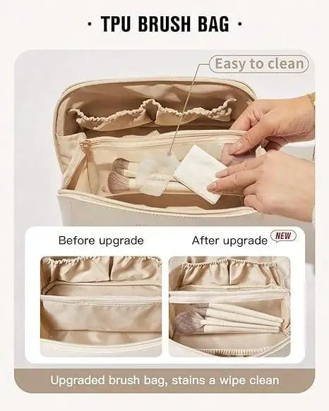 Large Travel Cosmetic Bag for Women Leather Makeup Organizer Female Toiletry Kit Bags Make Up Case Storage Pouch Luxury Lady Box