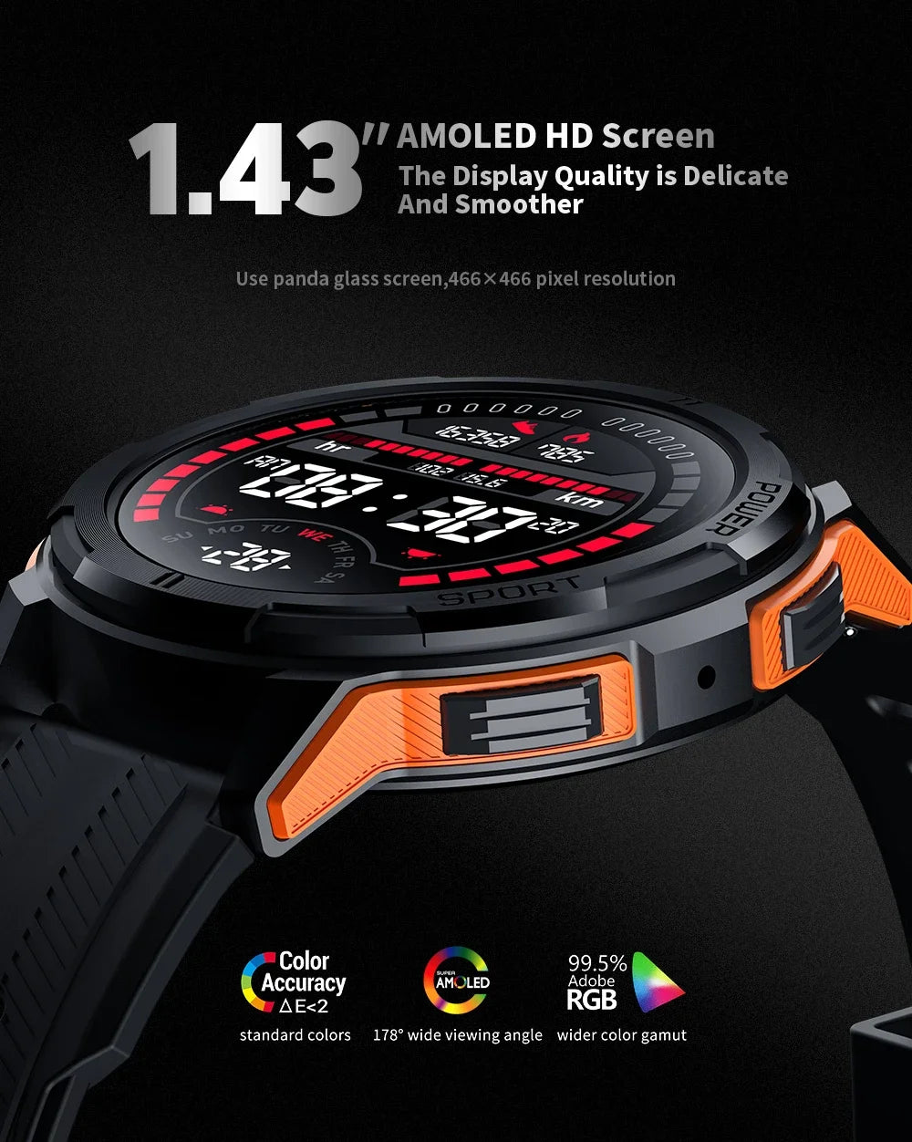 OUKITEL Smart Watch BT10 Sport SmartWatch BT5.2 410mAh 1.43" AMOLED Display