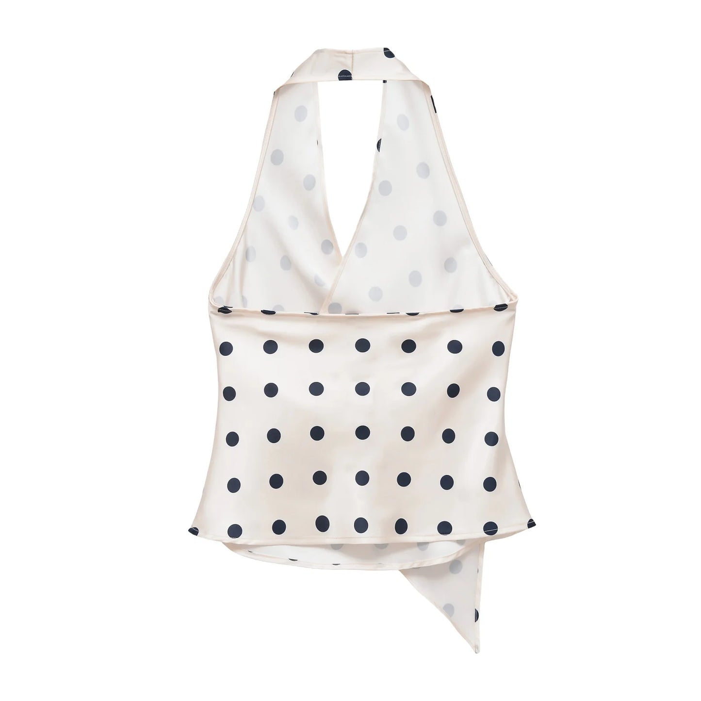 HH Women Fashion Halter Tops Draped Asymmetrical Hem Elegant Satin Sleeveless Summer Vest Female Casual Party Polka Dot Tops
