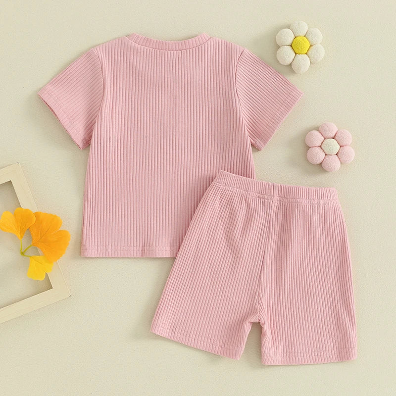 2Pcs Newborn Baby Girl Clothes Daddy s Girl Knitted Short Sleeve T-Shirt Tops Shorts Pants Set Toddler Summer Outfits