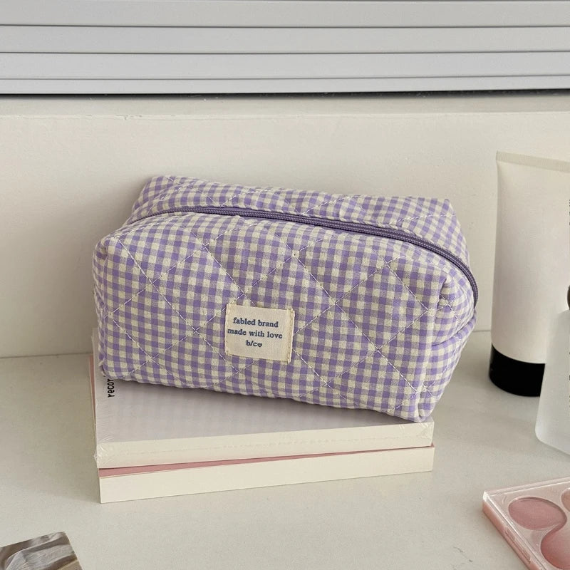 Cute Makeup Bag for Women Portable Travel Small Cosmetic Bags Fashion Plaid Zipper Toiletry Bag Washing Pouch Storage Bags