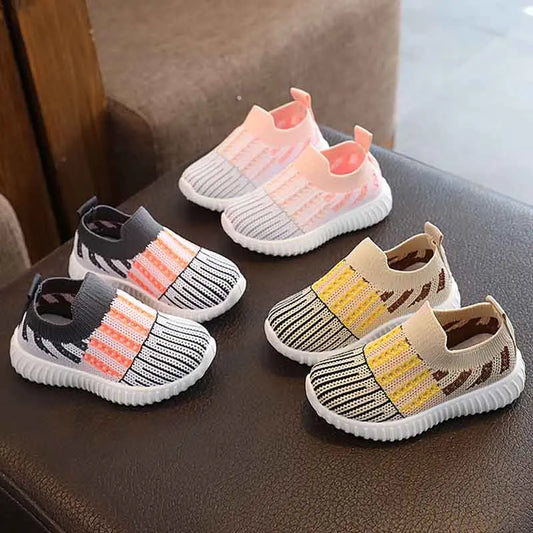 New Kids Casual Shoes Children Sneakers Boy Striped Knitted Sneakers for Girls Slip-On Sports Sock 2-8 Years Tennis Shoes Spring