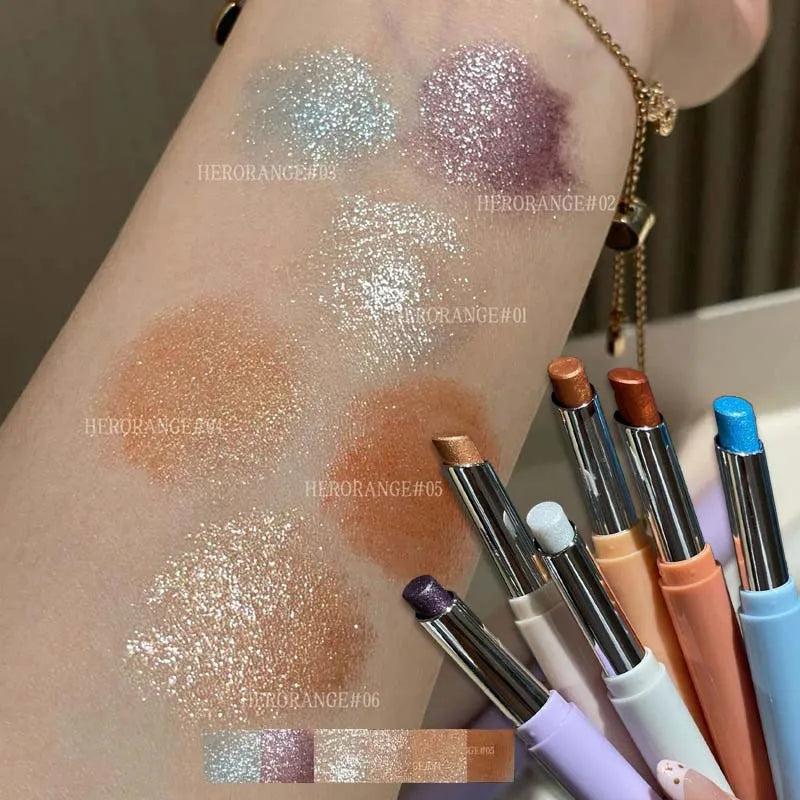 Punk Purple Metallic Eyeshadow Stick Waterproof Lasting Pearlescent Glitter Eye Shadow Highlight Eyeshadow Fine Shiny Eye Makeup