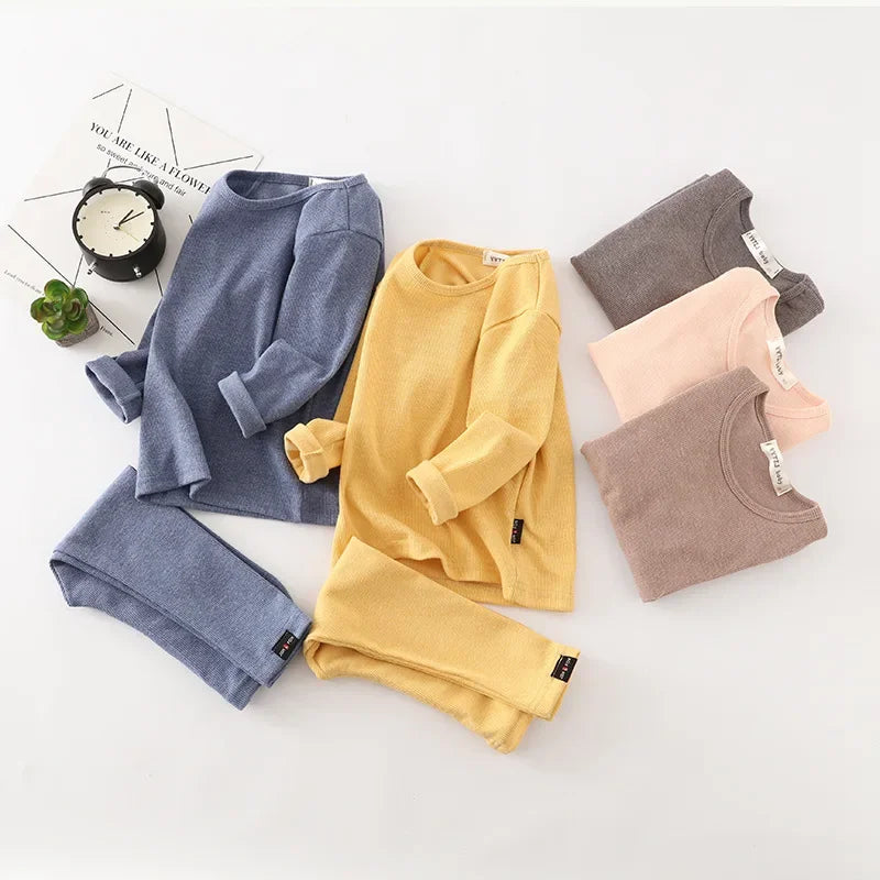 Ropa interior térmica para niños pequeños, pijamas de algodón sólido para salón de invierno, pijamas casuales para niños y niñas, ropa de dormir cálida para niños