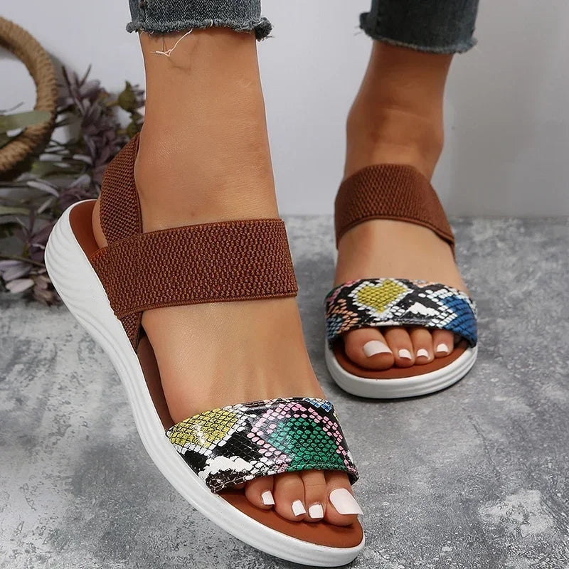 Snakeskin Print Wedge Sandals for Women Summer 2025 Fashion Non Slip Beach Shoes Woman Lightweight Causal Sports Sandalias Mujer