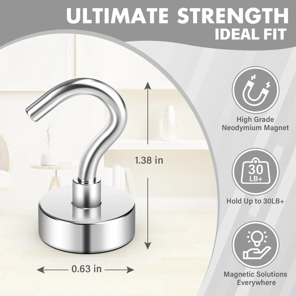 8 Pack Magnetic Hooks Heavy Duty 30 LB Neodymium Magnets for Cruise Cabin Kitchen Office Towel Curtain Fridge Hanging