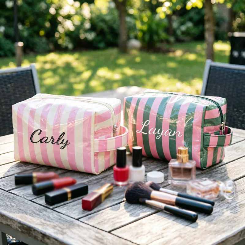 Customised Embroidery/Standard Style 2 Options, Striped Handbag, Makeup Storage Bag, Back-to-School Season, Gift!