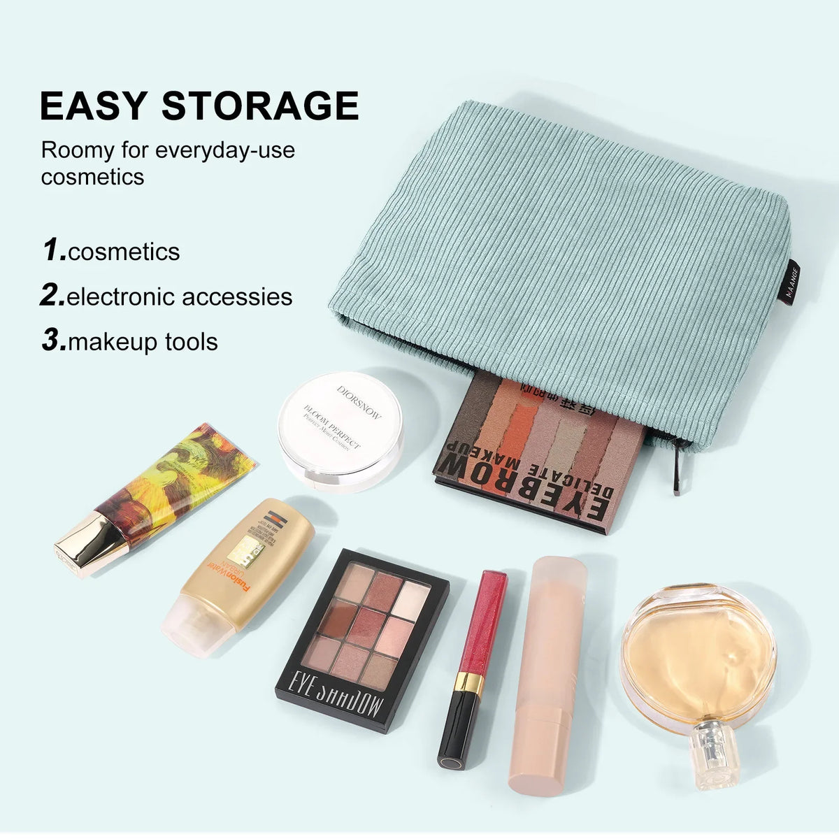 Makeup  Corduroy Travel Cosmetic Bag Portable Storage Bag Purses Women Large Capacity Zipper Make Up Organizer Storage Clutch