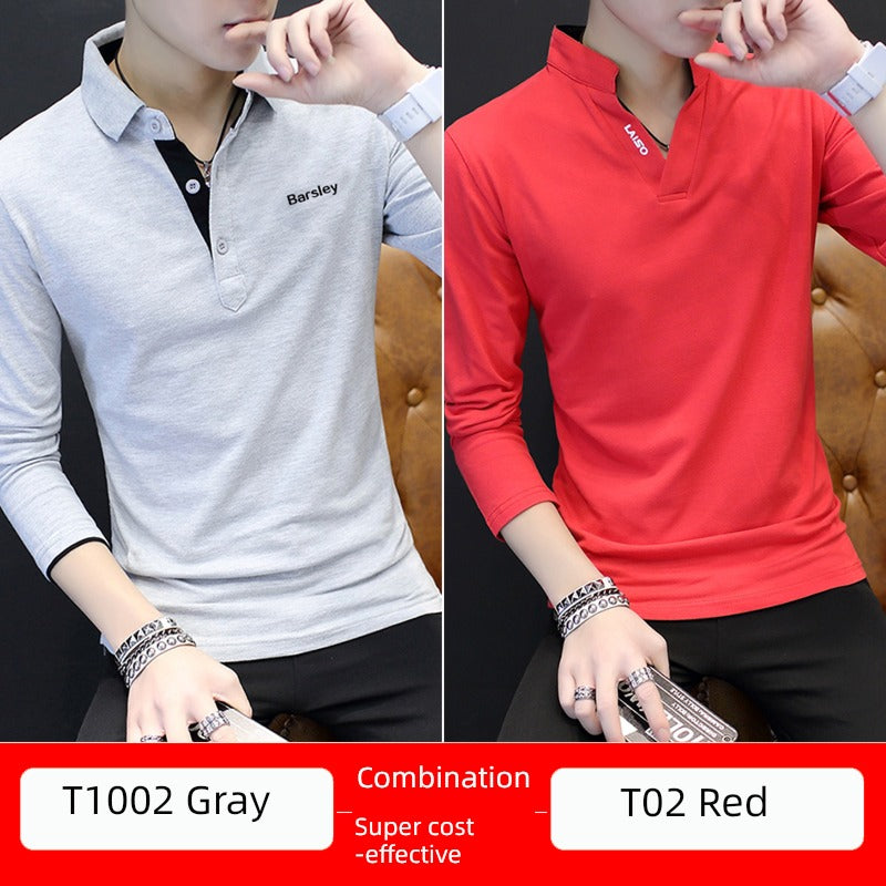 Youth Autumn Clothes Trendy Slim-Fit Men's Long-Sleeve Polo Shirt