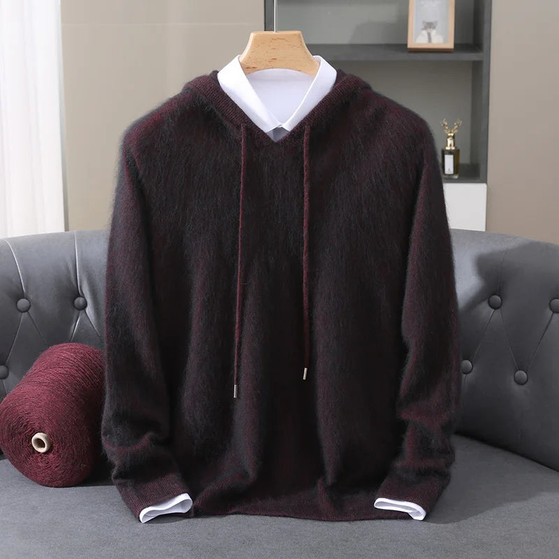 Men's Clothing: 100% Pure Mink Cashmere Knitted Sweater Casual And Loose Large-Sized Hooded Pullover Autumn Winter New Products
